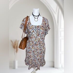 Passport Boho Floral Rayon Dress Square Neck Ruffle Hem 3X